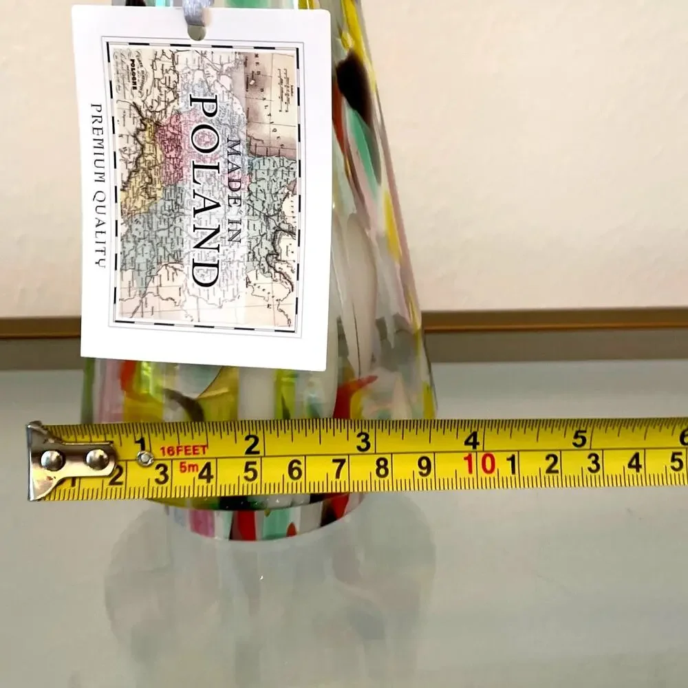 Art Glass CHRISTMAS TREE 10in Pop of Color Marbled Handmade in Poland NEW